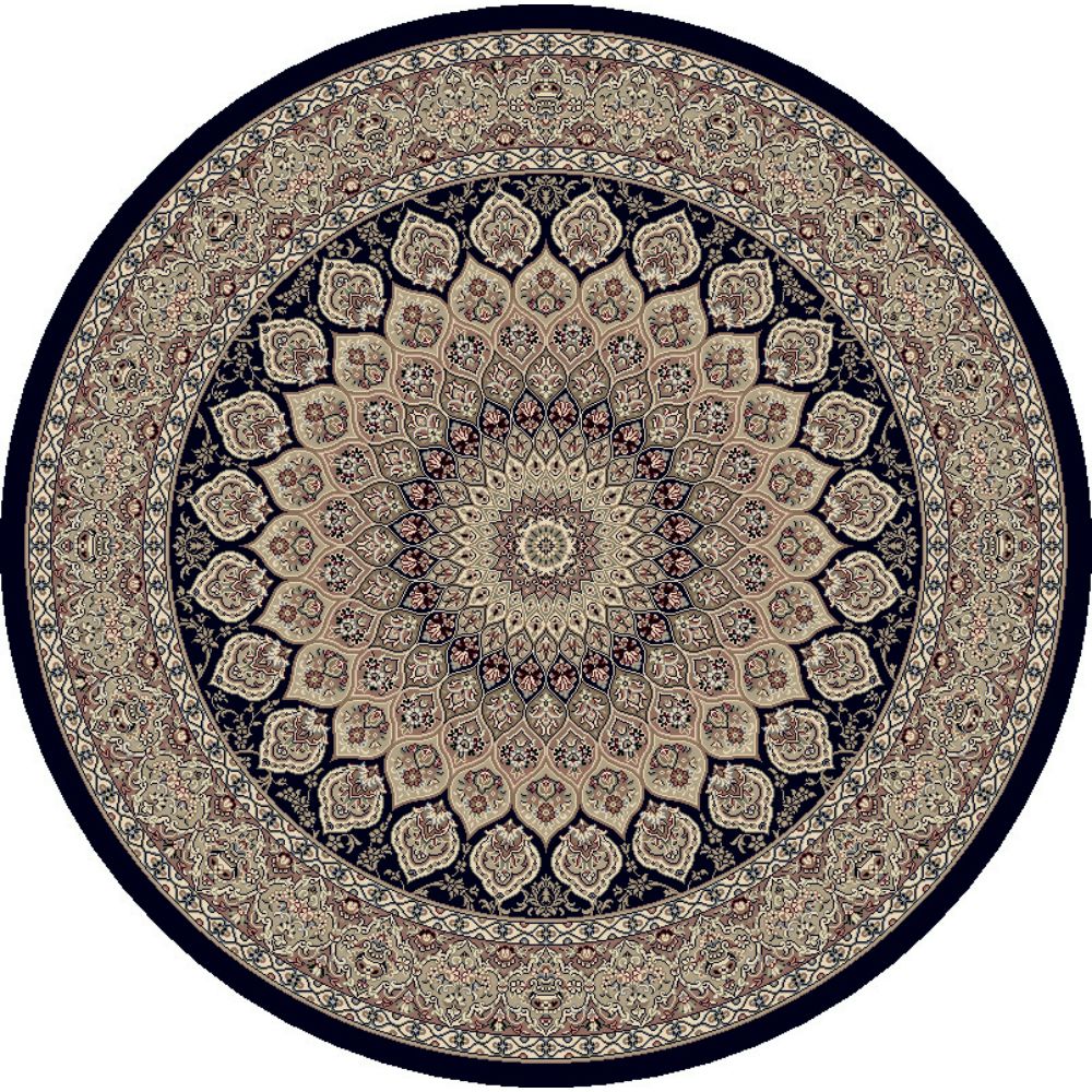 Dynamic Rugs 57090-3484 Ancient Garden 5.3 Ft. X 5.3 Ft. Round Rug in Navy